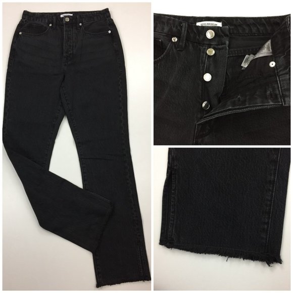 NWOT GOOD AMERICAN Black GOOD BOY Raw Slit Hem High Waist Button Fly Jeans